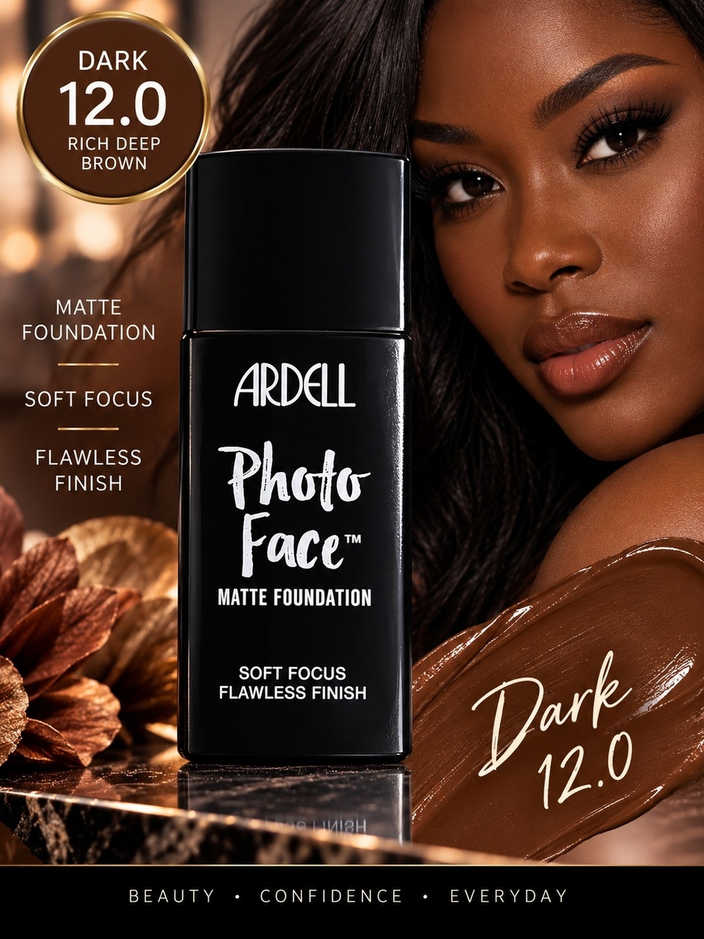 Ardell Photo Face Matte Foundation - Dark 12.0 Rich Deep Brown